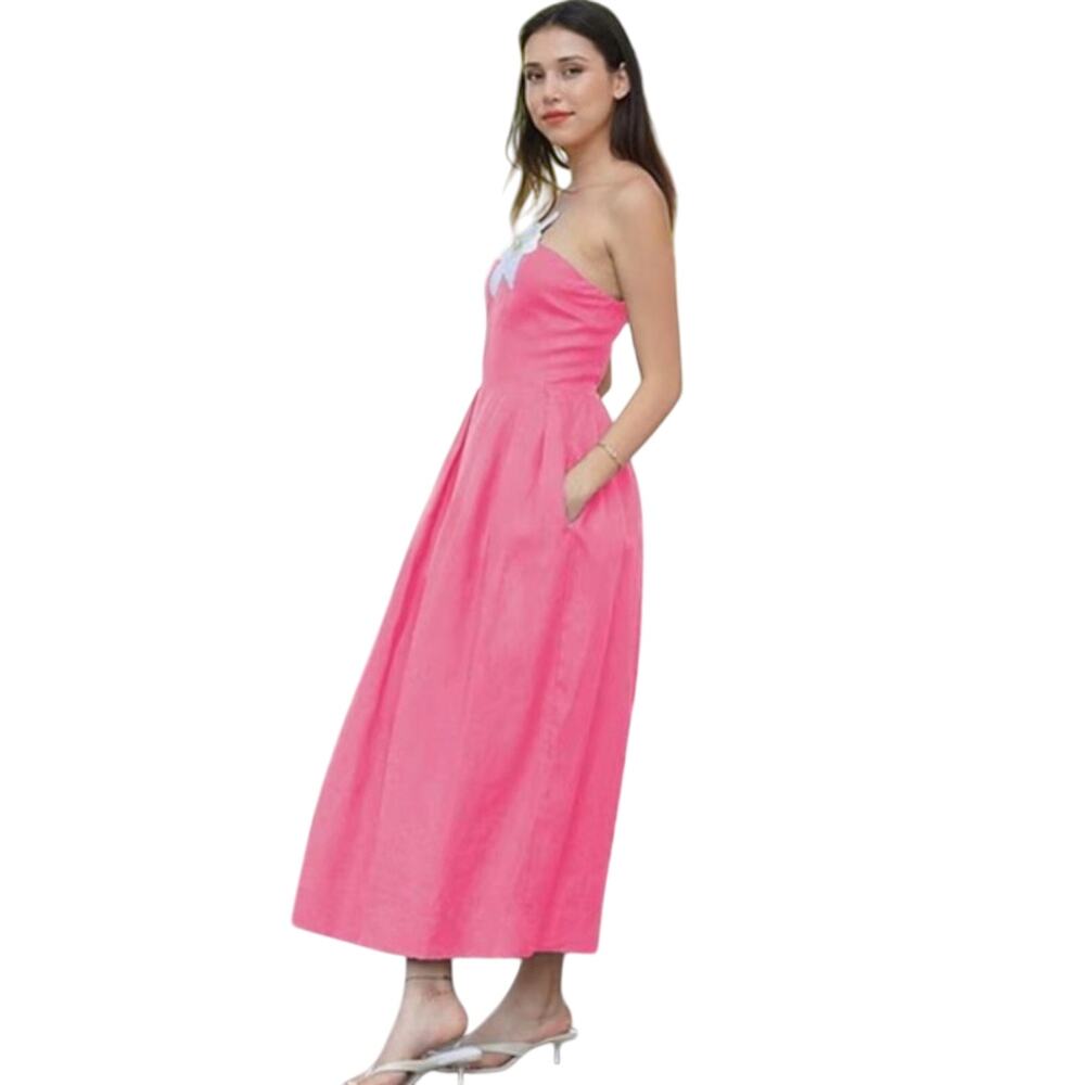 Fanm Mon $389 Lorr Latrice Fuchsia Embroidered Midi Strapless Dress Size XL